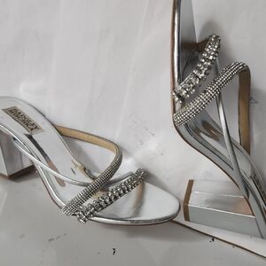 Badgley Mischka Metallic Silver Heels with Rhinestones